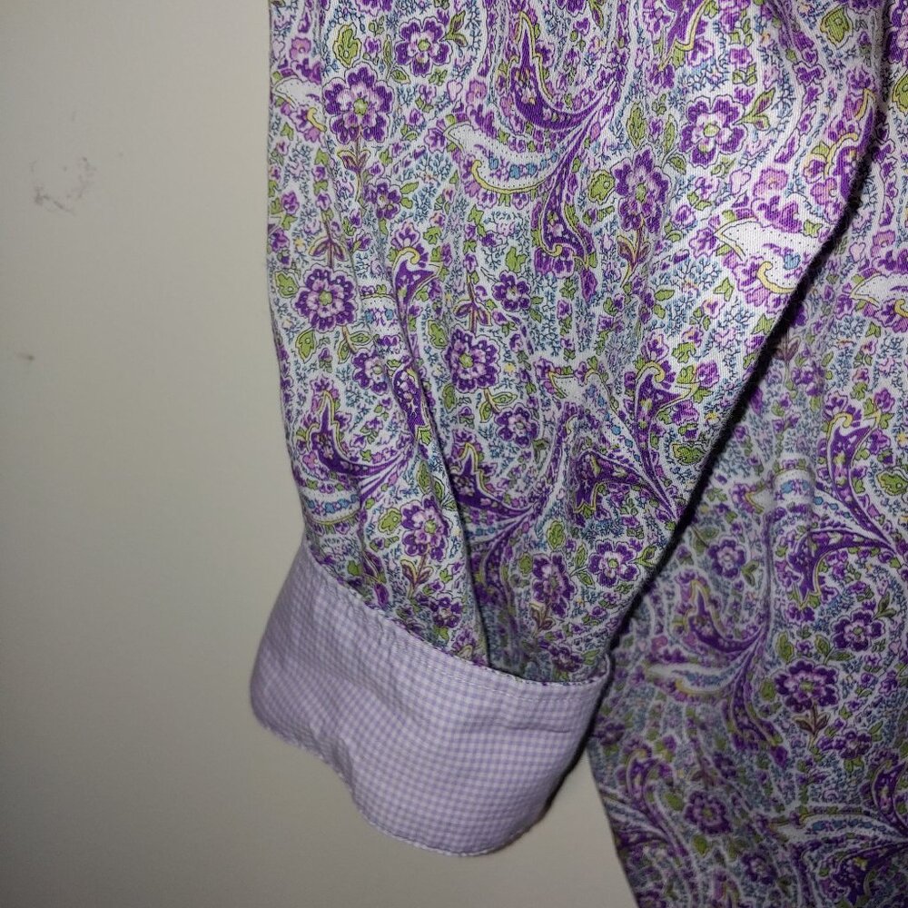 CHAPS No Iron Floral Paisley Button Down Long Sleeves Shirt Sz 1X Purple - Picture 3 of 6
